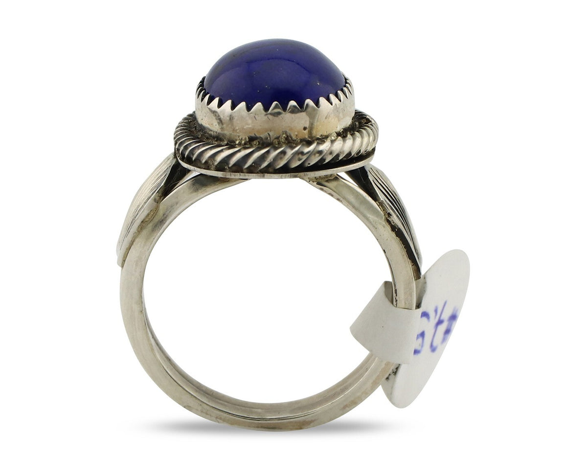 Navajo Ring 925 Silver Lapis Hand Stamped Native American Artist C.80's