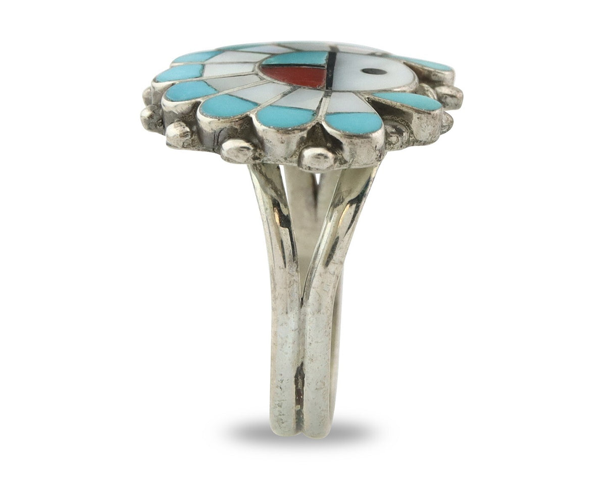 Vintage Zuni Ring 925 Sterling Silver Natural Gemstone Size 8.0