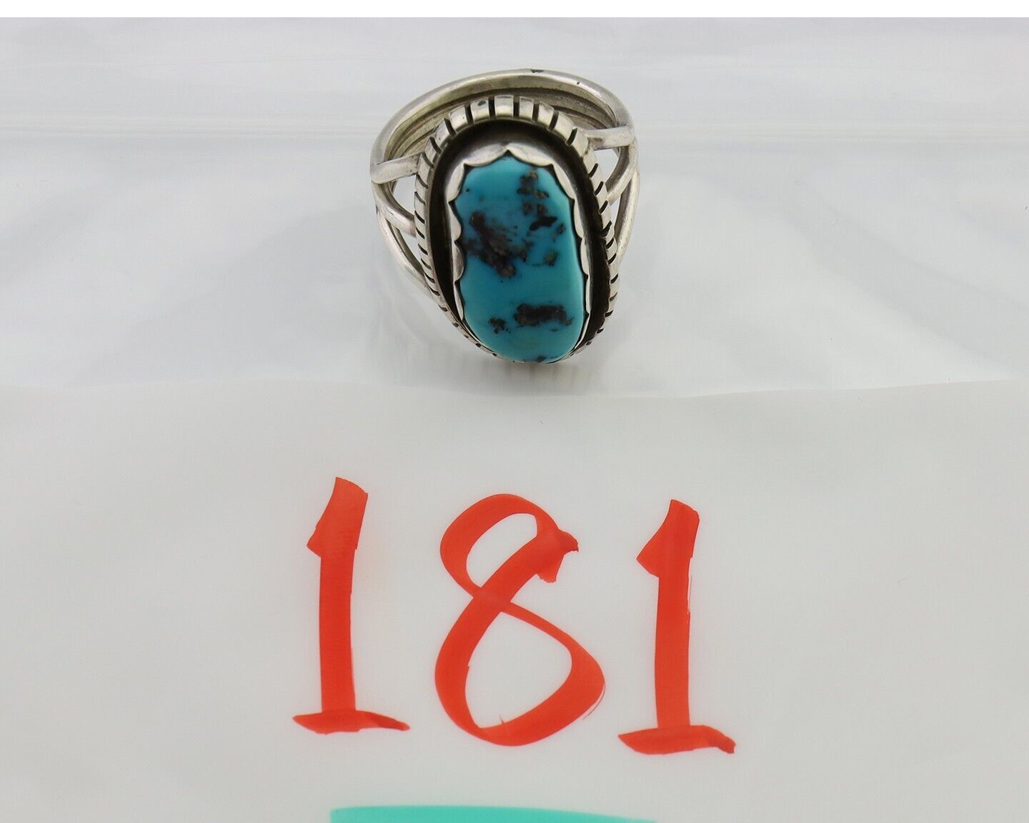 Navajo Ring 925 Silver Natural Blue Turquoise Signed Tony Guerro C.80's