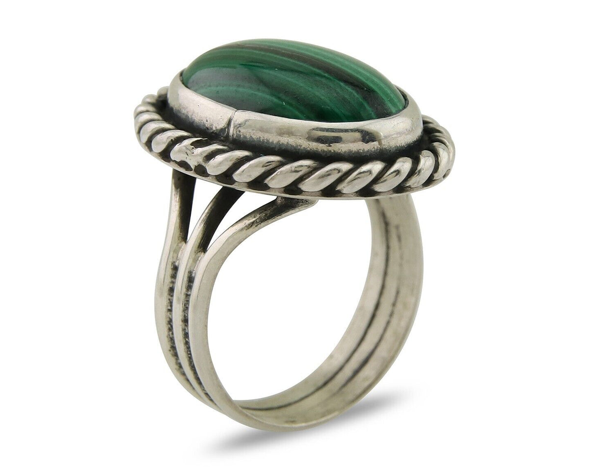 Navajo Ring 925 Silver Natural Malachite Native American Artist C.80's