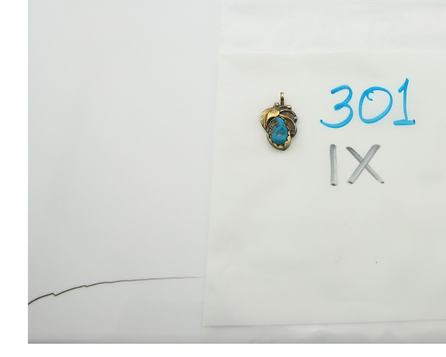 Navajo Pendant Sterling Silver & Gold Natural Blue Turquoise Signed Virginia C