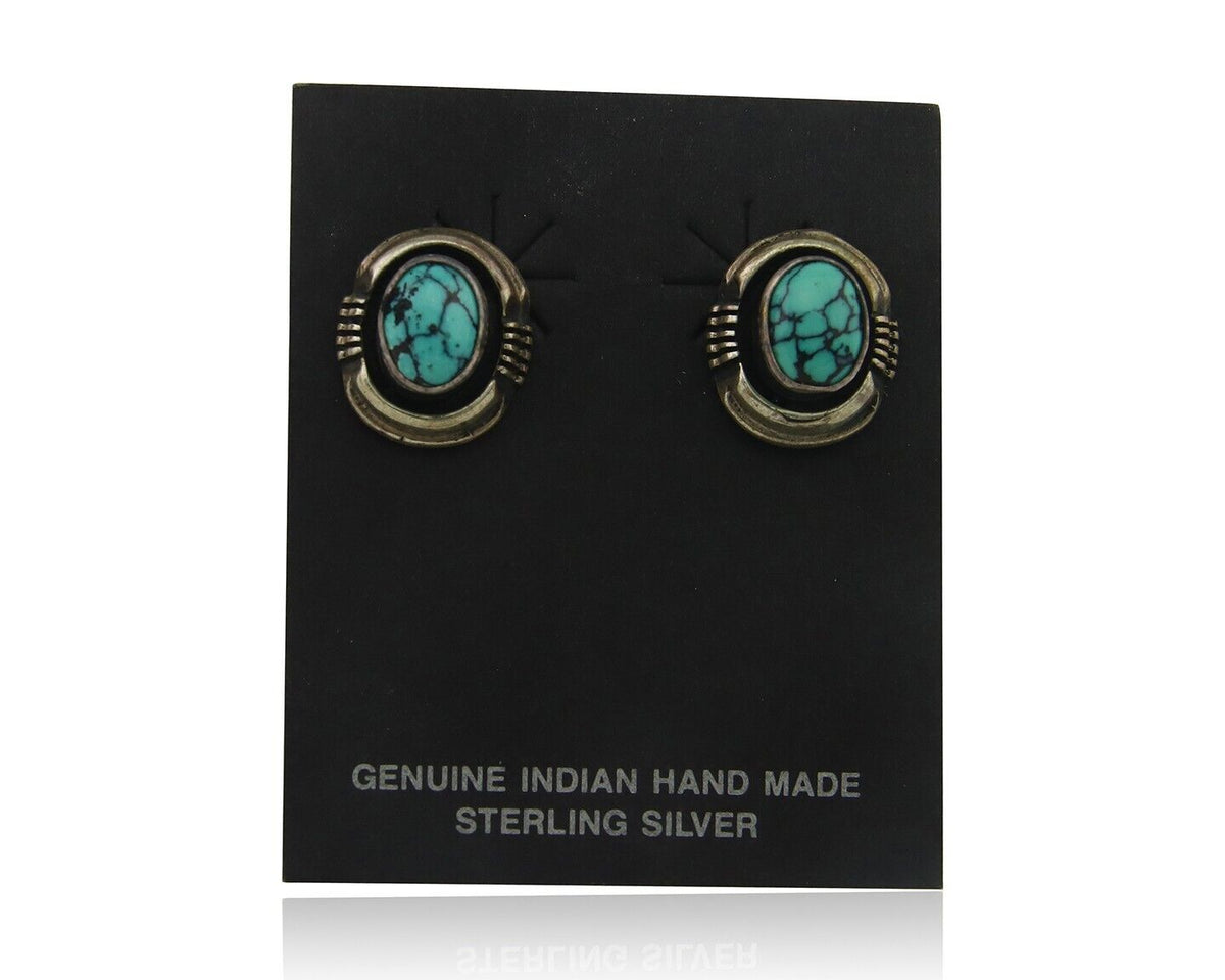 Navajo Earrings 925 Silver Natural Spiderweb Turquoise Artist Signed Yazzie C80s