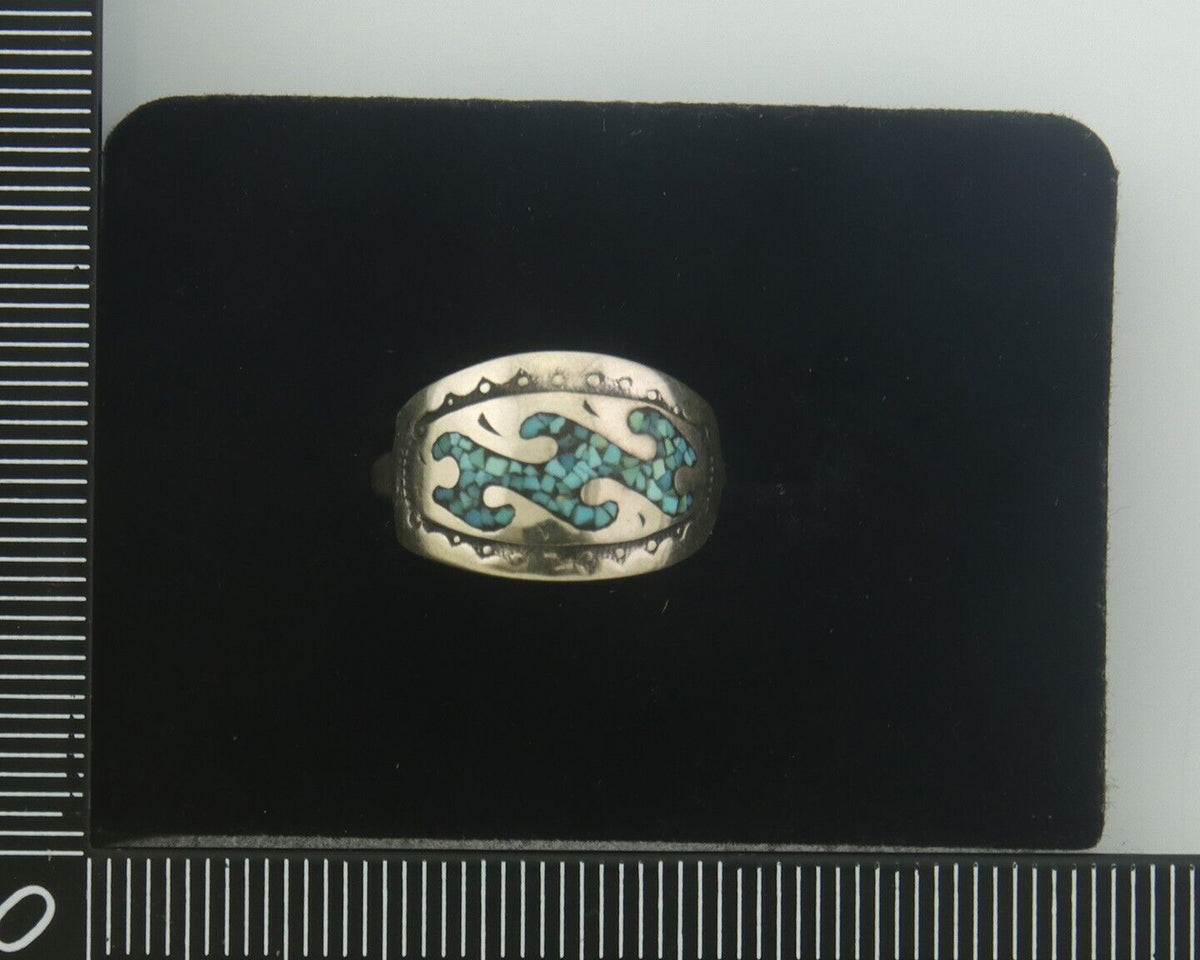 Navajo Ring 925 Silver Inlaid Turquoise Native American Artist C.80's Size 5.5
