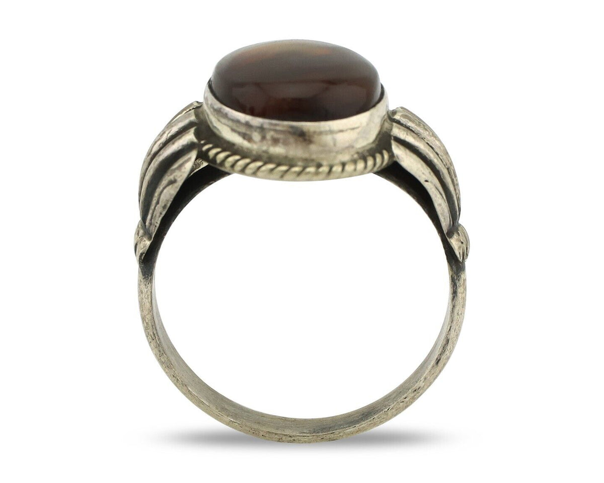 Navajo Handmade Ring 925 Silver Natural High Grade Fire Opal Native Artist C.80s