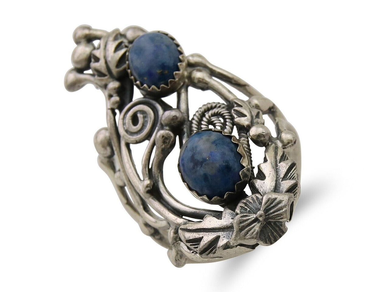 Navajo Ring 925 Silver Natural Denim Lapis Artist Signed Prairie Fire C.80's