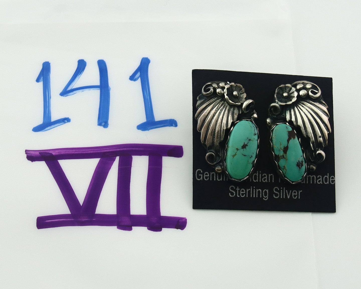 Navajo Earrings Sterling Silver Natural Turquoise Vintage Authentic