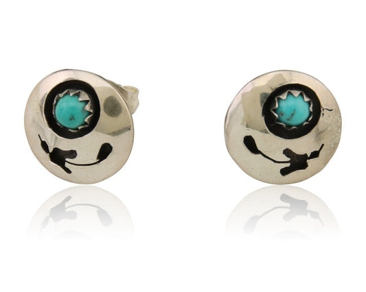 Navajo Handmade Earrings 925 Silver Turquoise Native American Artist C.80's
