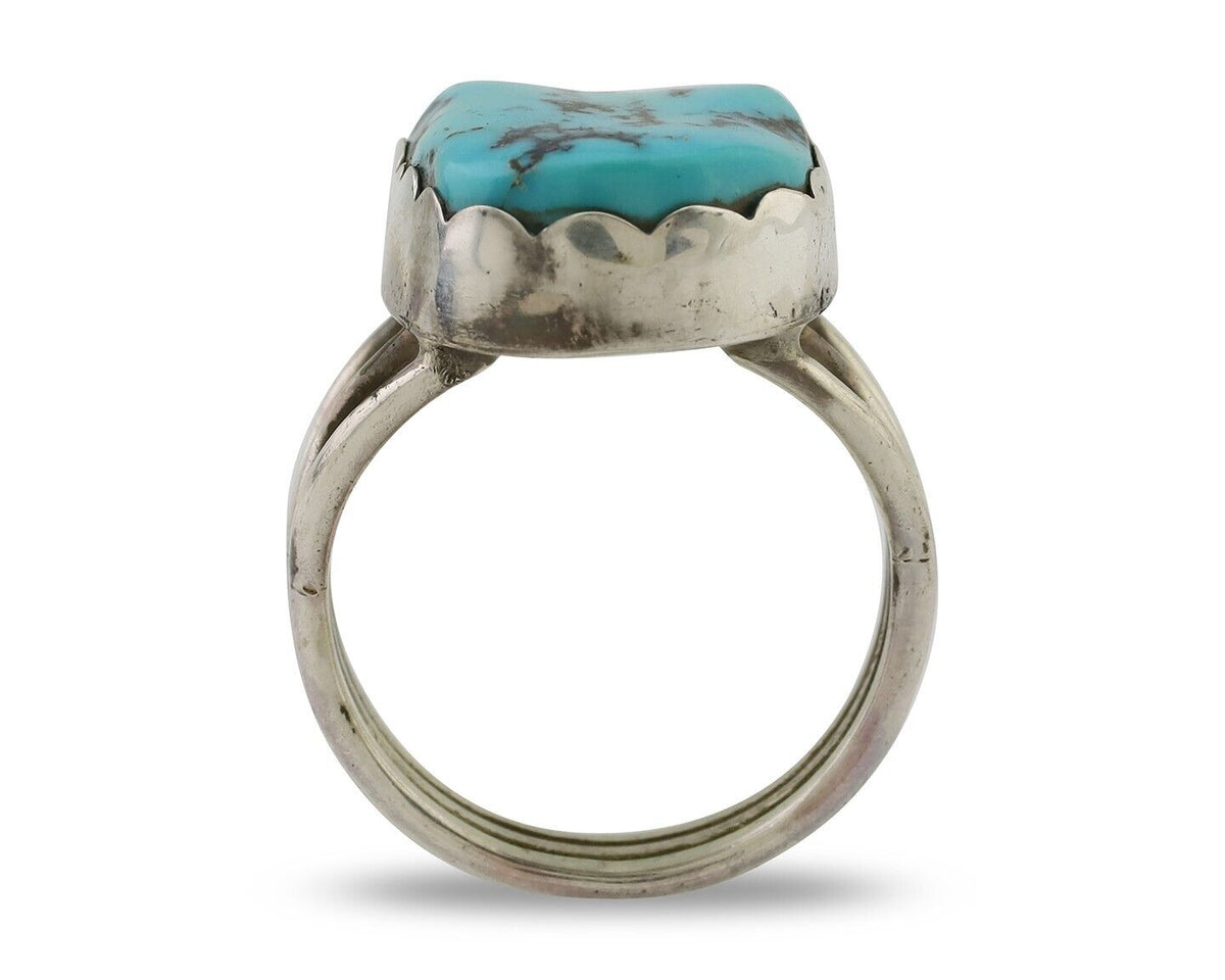 Navajo Ring 925 Silver Natural Blue Turquoise Signed Tony Guerro C.80's