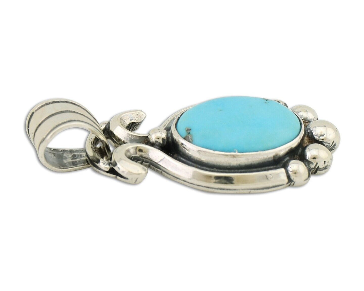 Navajo Pendant 925 Silver Natural Turquoise Artist Signed RB C.80's