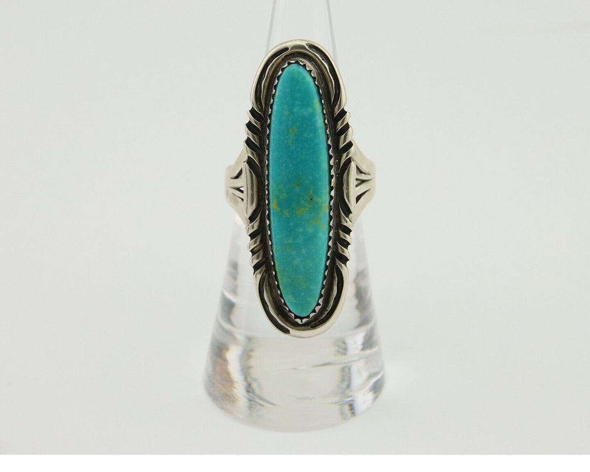 Navajo Hand Stamped Ring 925 Silver Turquoise Native Artist Begay C.80's