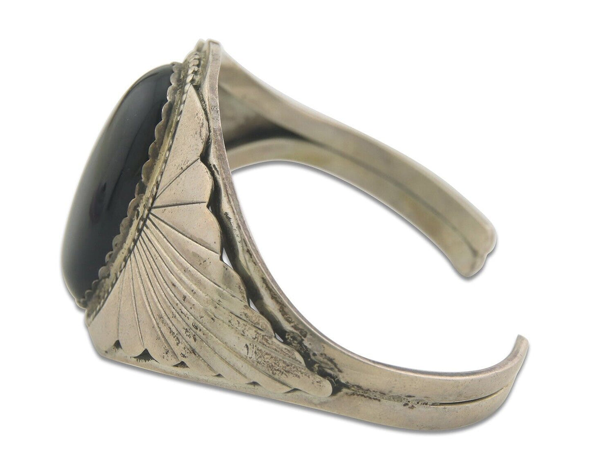 Navajo Bracelet 925 Silver Natural Onyx Cuff Native American Artist C.80's