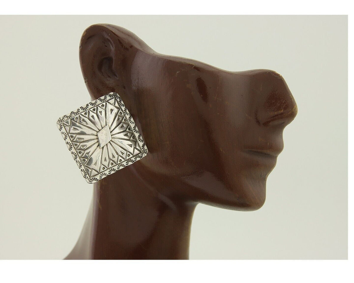 Navajo Concho Earrings 925 Silver Native American Artist C.80's