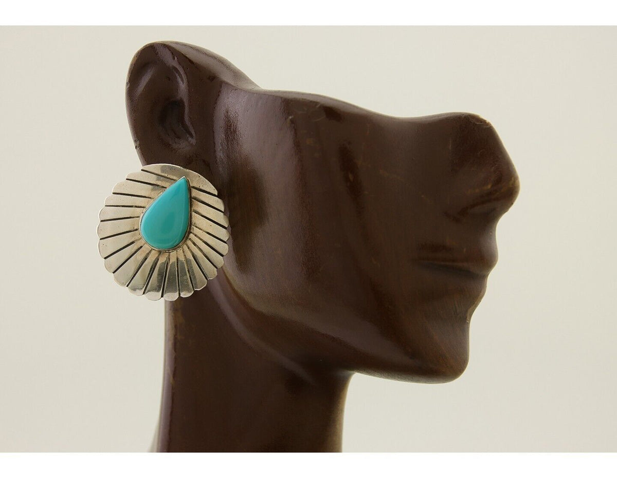 Navajo Earrings 925 Silver Natural Blue Native American Artist C.80's