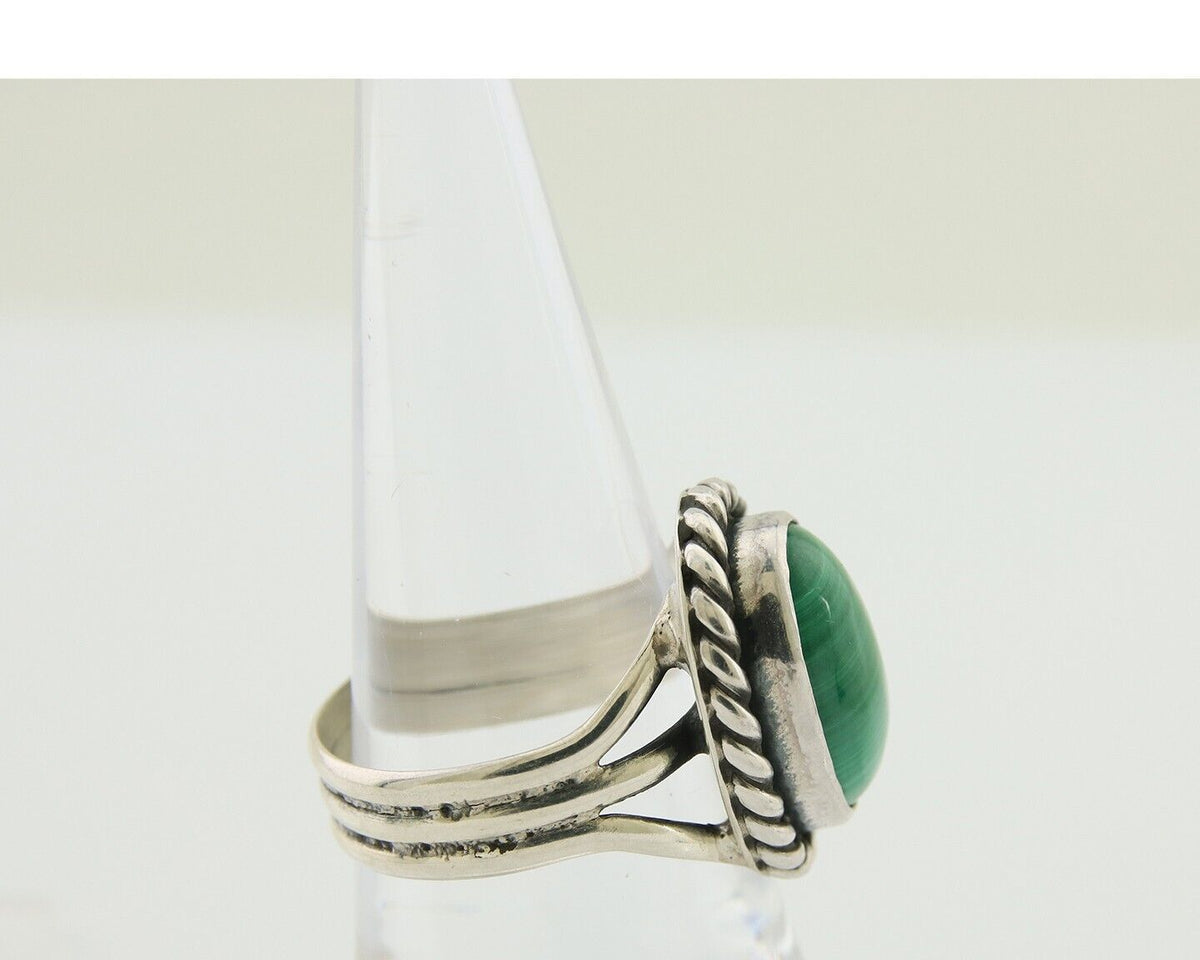 Navajo Ring 925 Silver Natural Malachite Native American Artist C.80's
