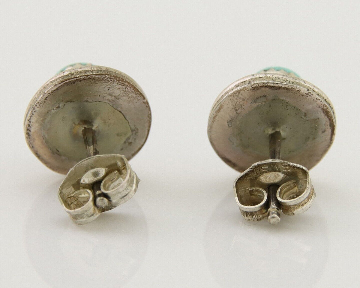 Navajo Snake Eye Earrings 925 Silver Blue Turquoise Native American Artist C.80s