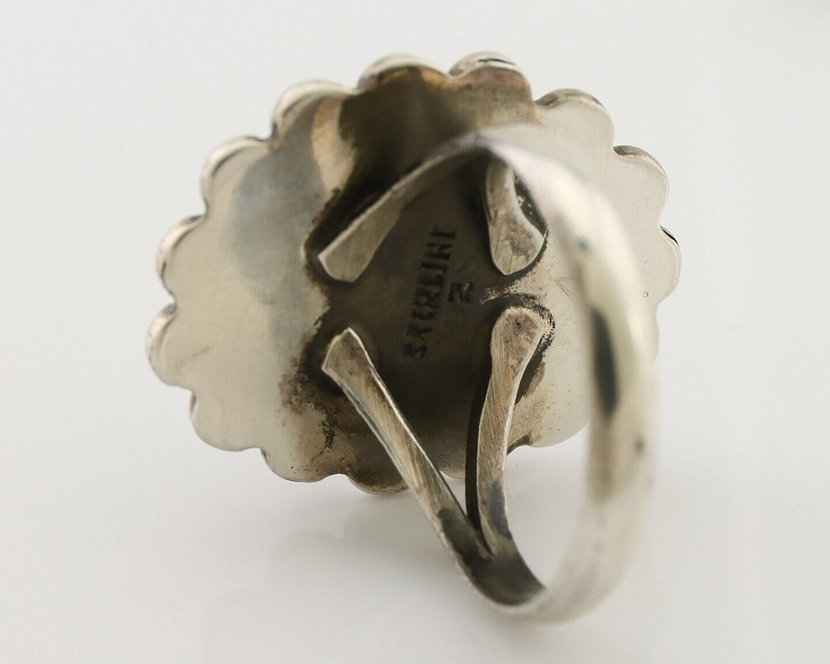 Navajo Handmade Ring 925 Silver Natural Fire Opal Native Artist Size 7.75 C.80's