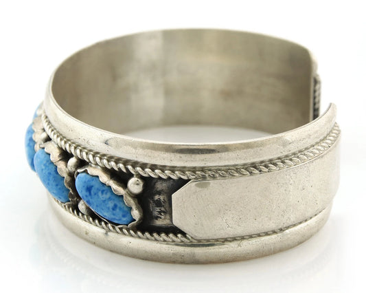 Navajo Cuff Bracelet Sterling Silver Denim Lapis Vintage Signed Ray Begay