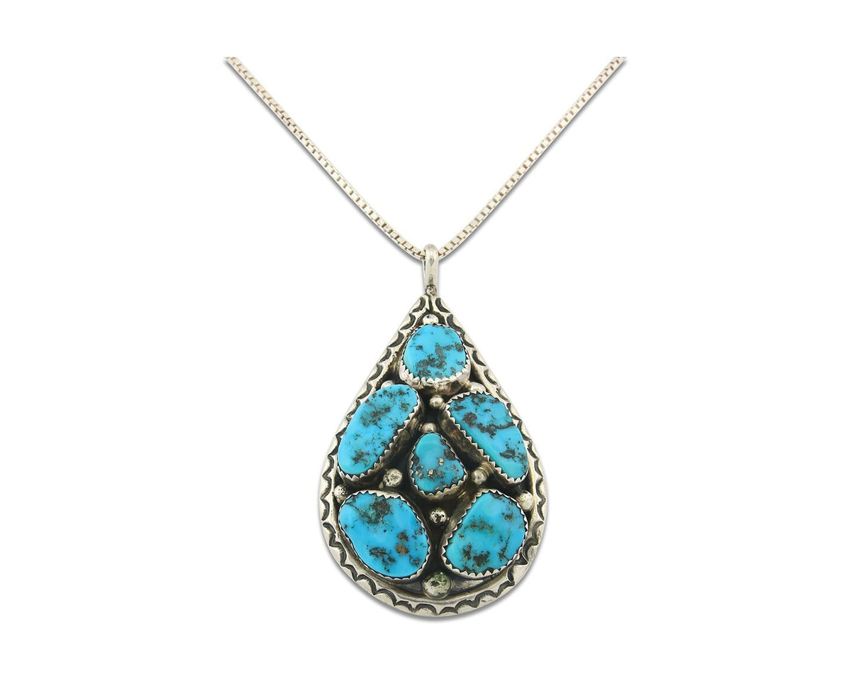 Navajo Sterling Silver Necklace Authentic Turquoise Vintage Signed JW Tom