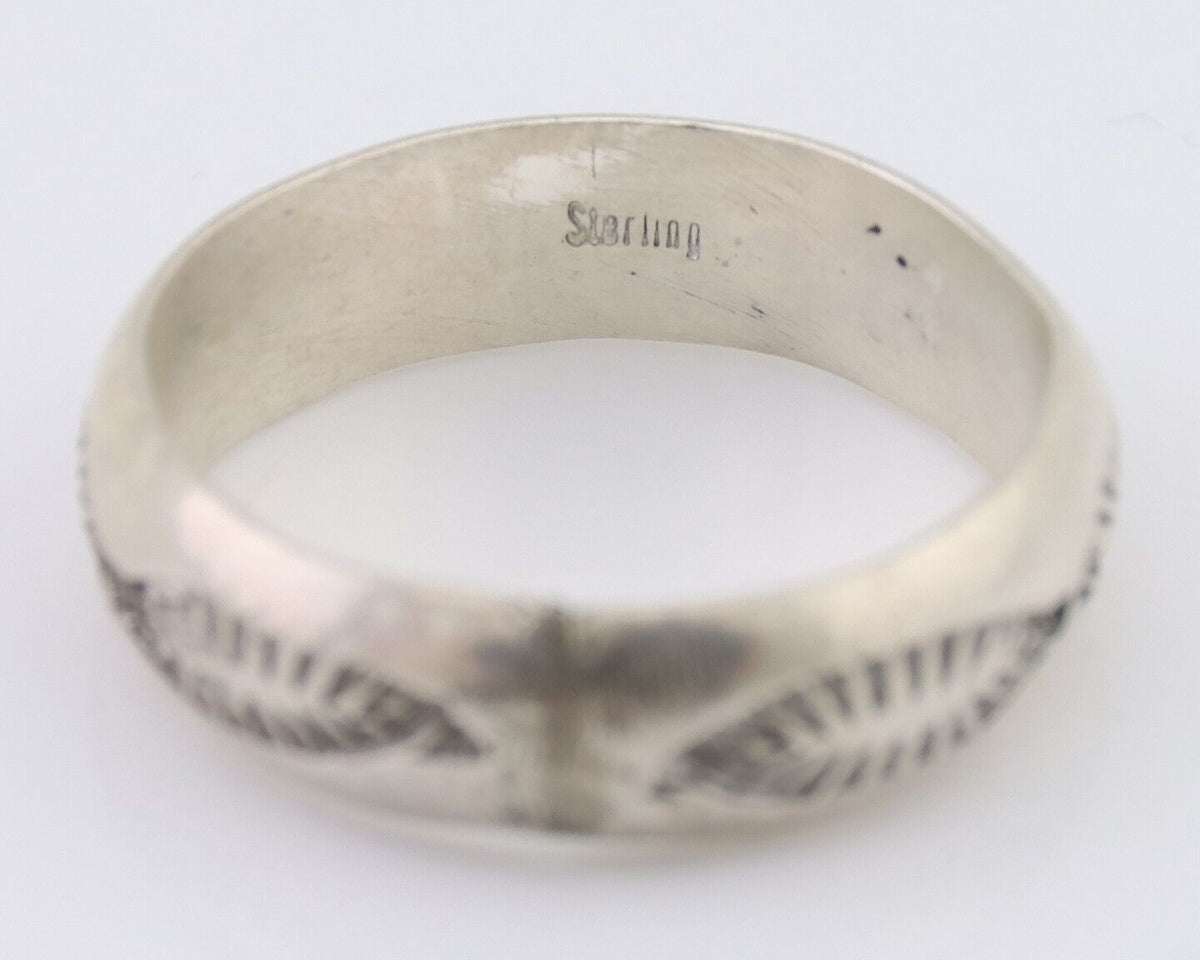 Navajo Hand Stamped Band 925 Silver 6.0 mm Signed Larry Chavez Size 9.25 C.80's