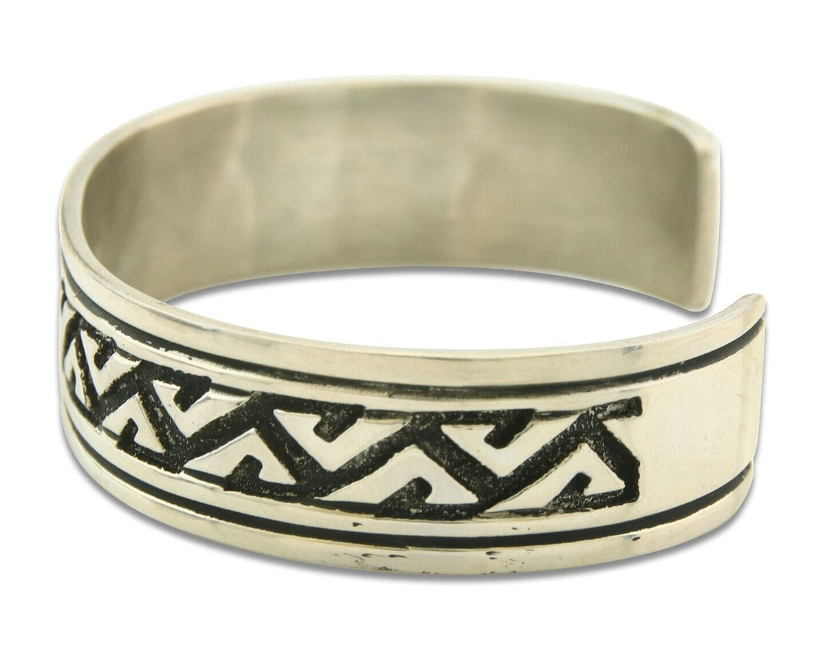 Navajo Bracelet 925 Silver Artist Signed Thomas Singer Cuff Made in the 1980's