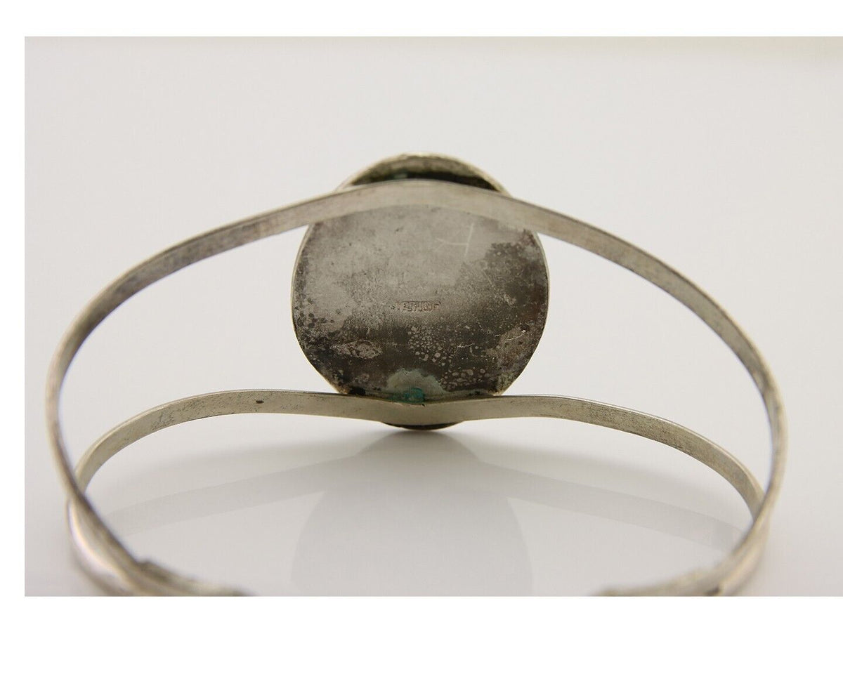 Navajo Hand Stamped Cuff Bracelet Turquoise 925 Silver Native American Artist
