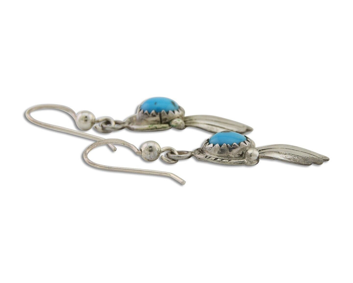 Navajo Earrings 925 Silver Blue Turquoise Artist Signed Kee Tsosie C.80's