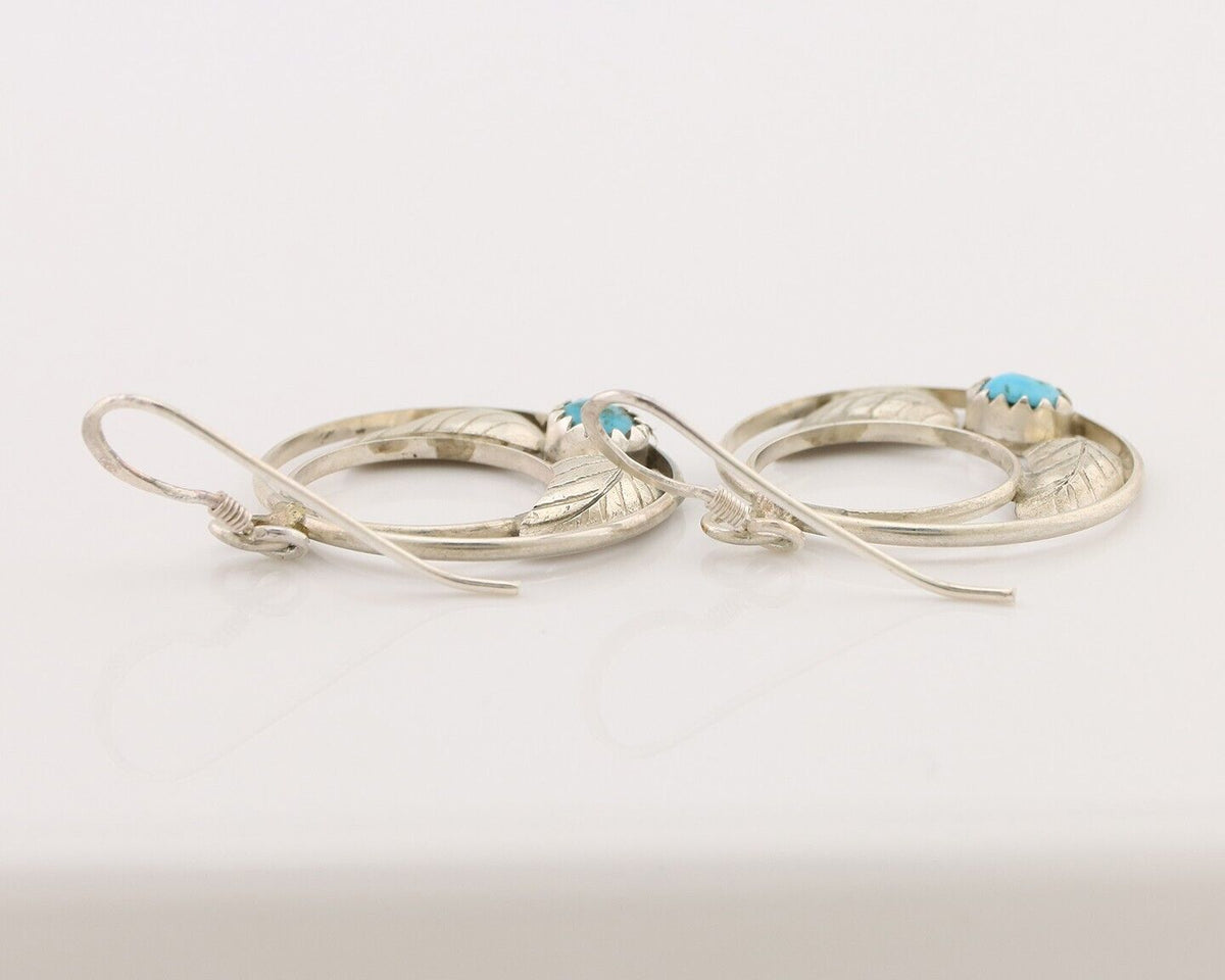 Navajo Handmade Dangle Earrings 925 Silver Blue Turquoise Native Artist C.80s