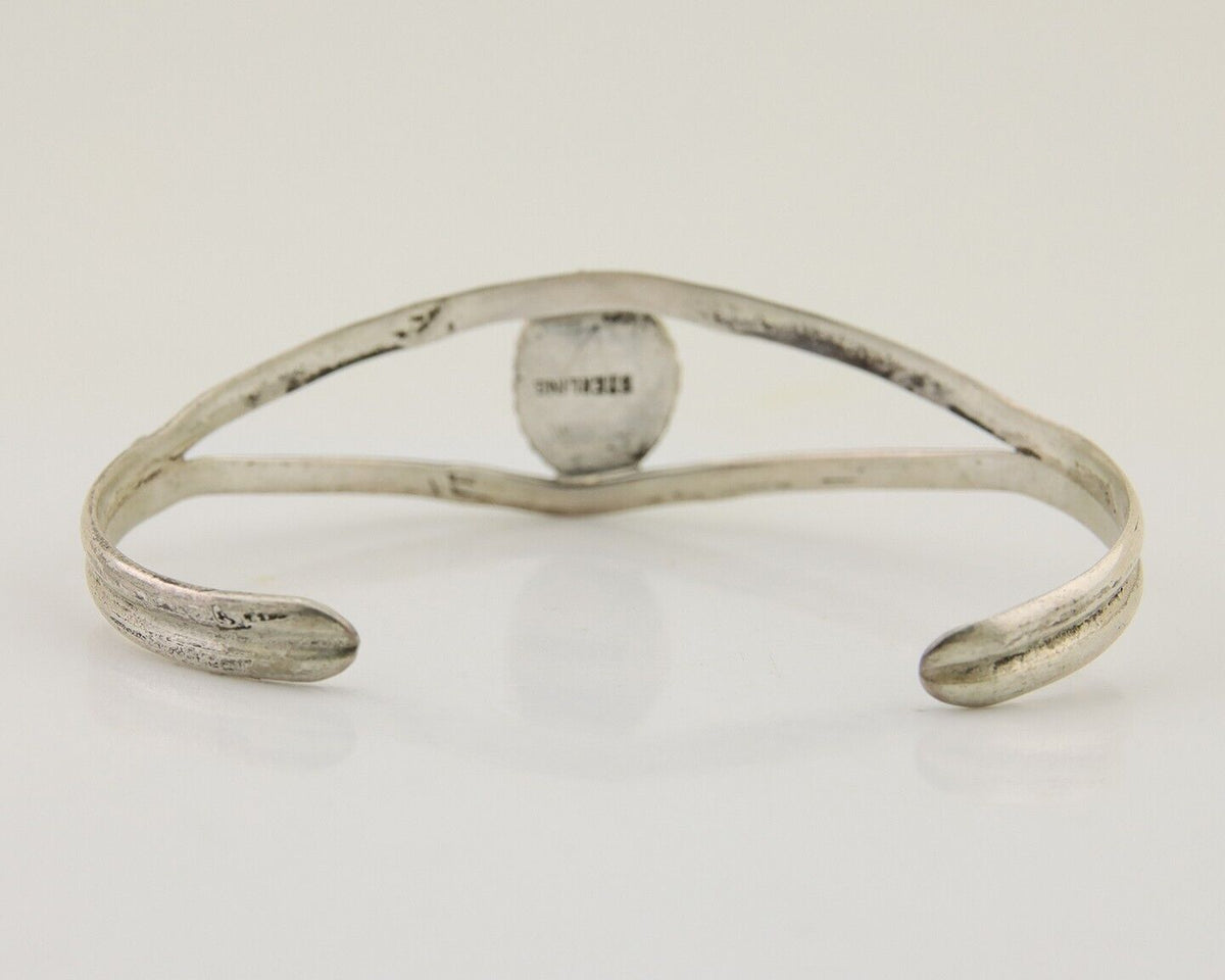 Navajo Hand Stamped Cuff Bracelet Turquoise 925 Silver Native American Artist