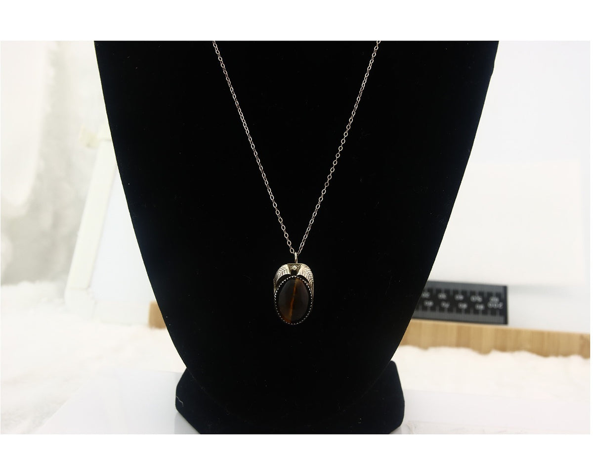 Navajo Sterling Silver Necklace Authentic Tiger Eye Sapphire Vintage Handmade