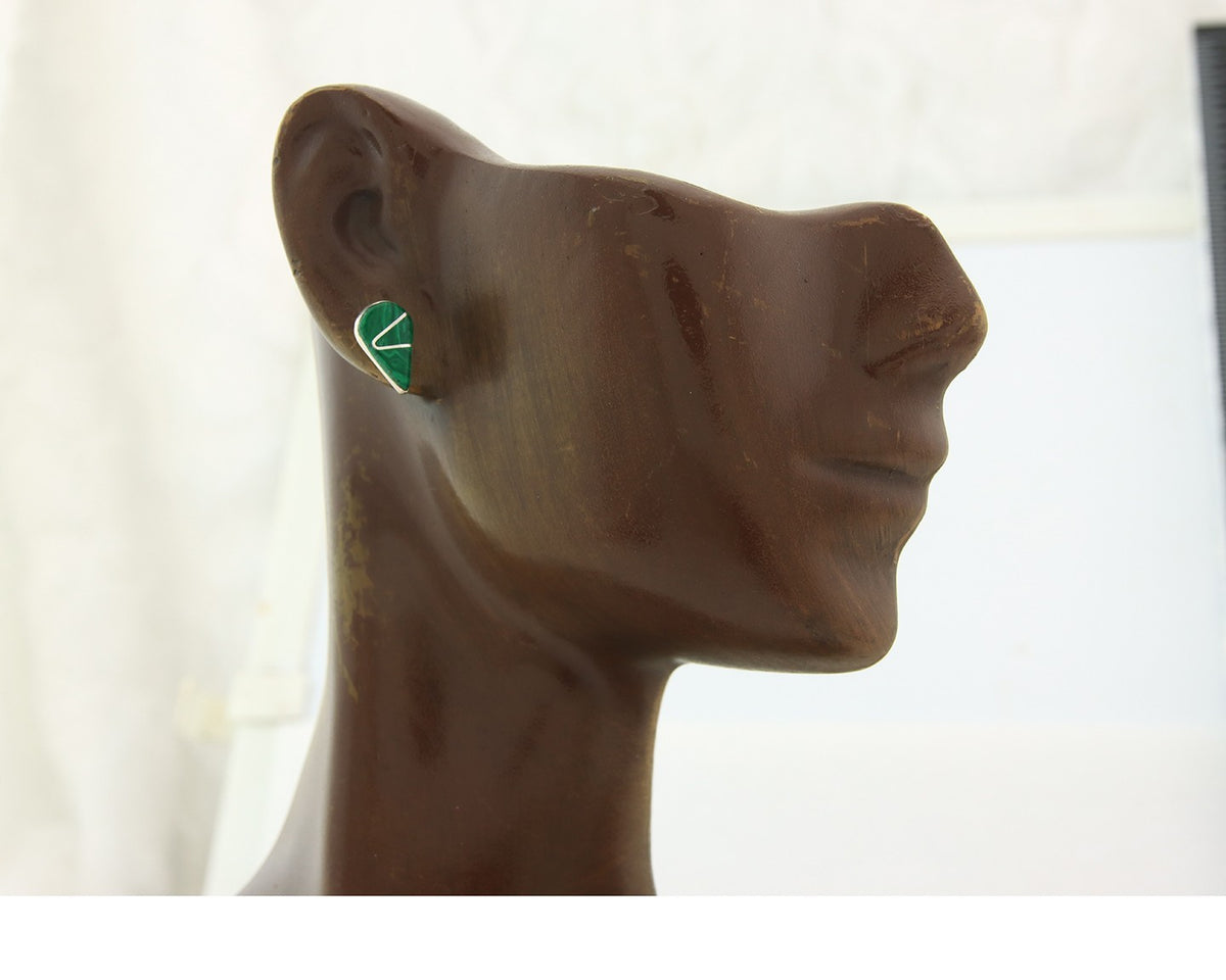Navajo Earrings Sterling Silver Inlaid Natural Malachite Vintage Handmade