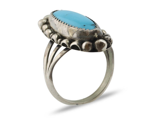 Navajo Ring .925 Silver Sleeping Beauty Turquoise Signed SkyStone Creations C80s