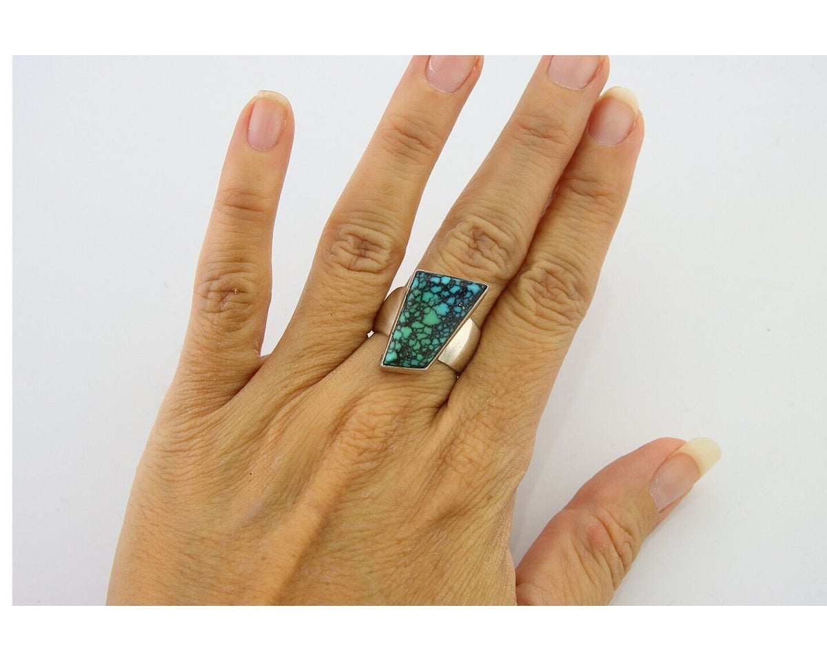 Navajo Ring .925 Sterling Blue Turquoise Artist Signed Doug Zachary C.80's