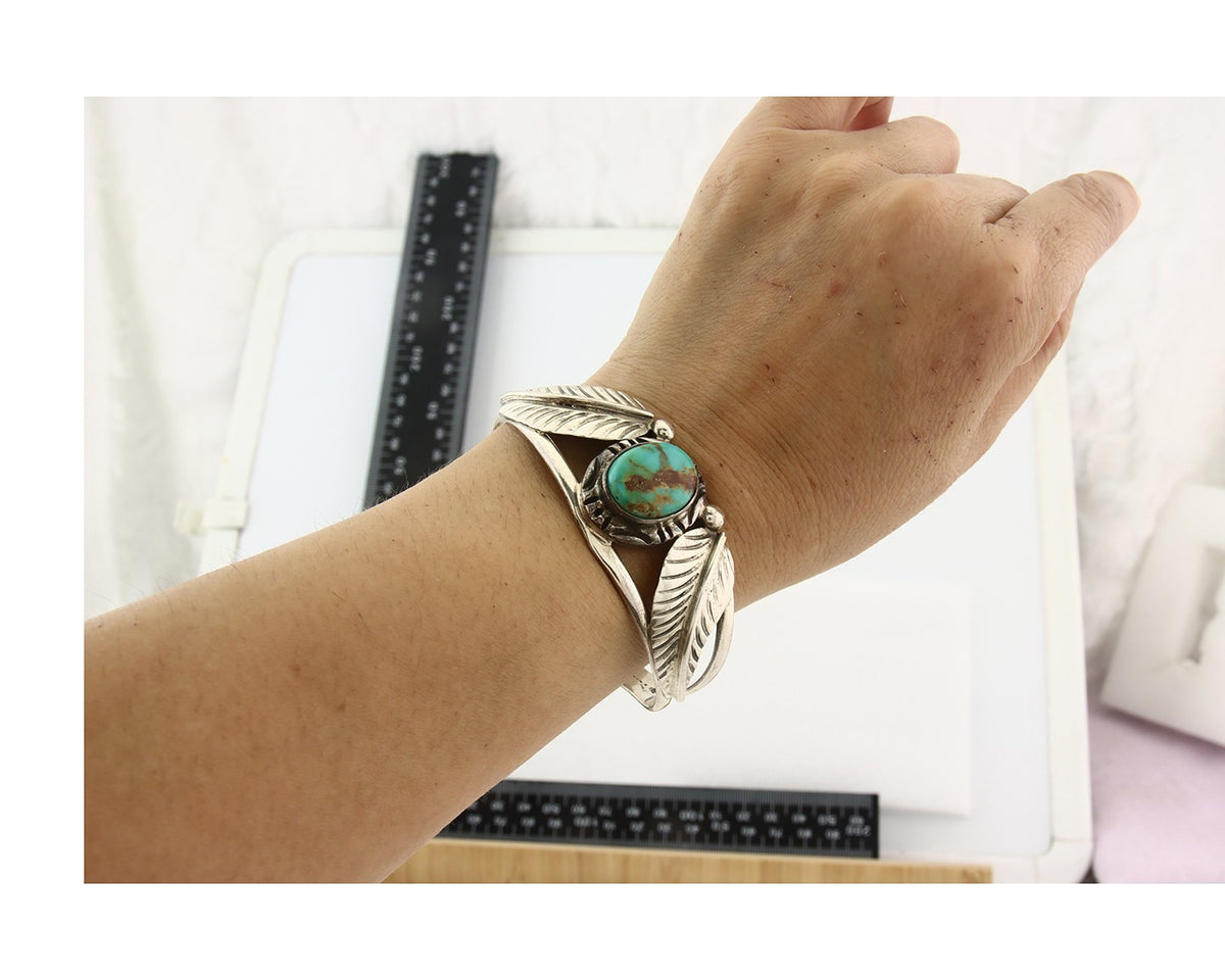 Vintage Navajo Bracelet 925 Silver Turquoise Tranditional Handmade Signed Gecko