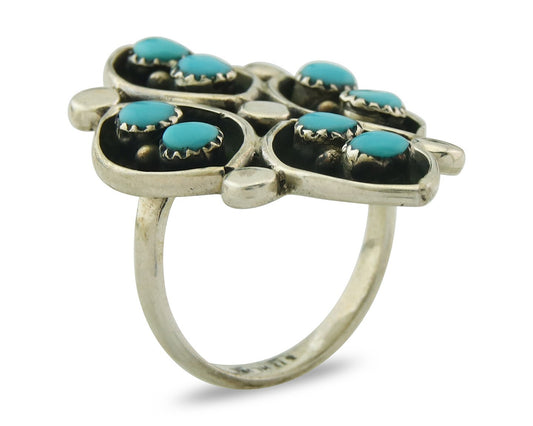 Vintage Zuni Ring 925 Sterling Authentic Natural Turquoise Native Artist Sz 5.25