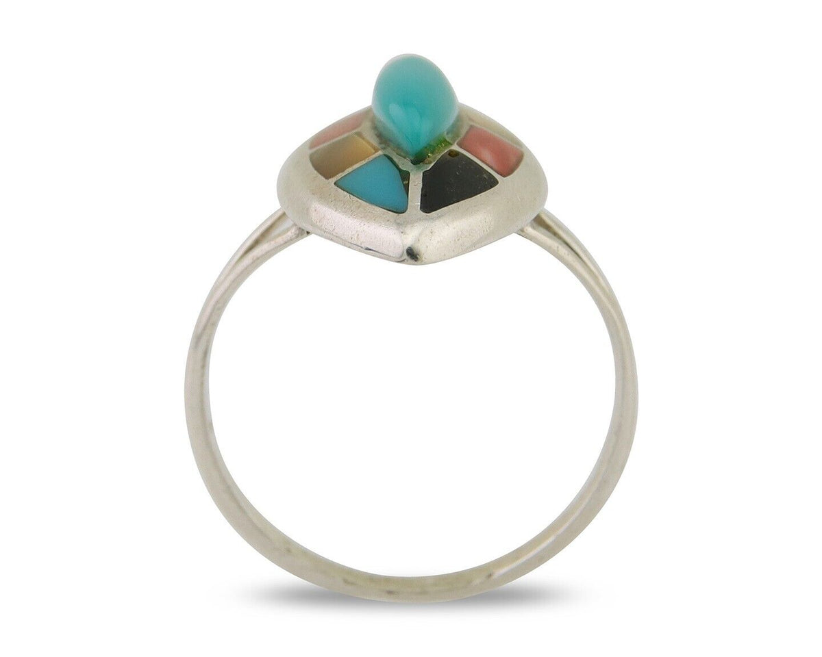 Navajo Ring 925 Silver Turquoise Shell Onyx Spiney Oyster Native Artist C80's