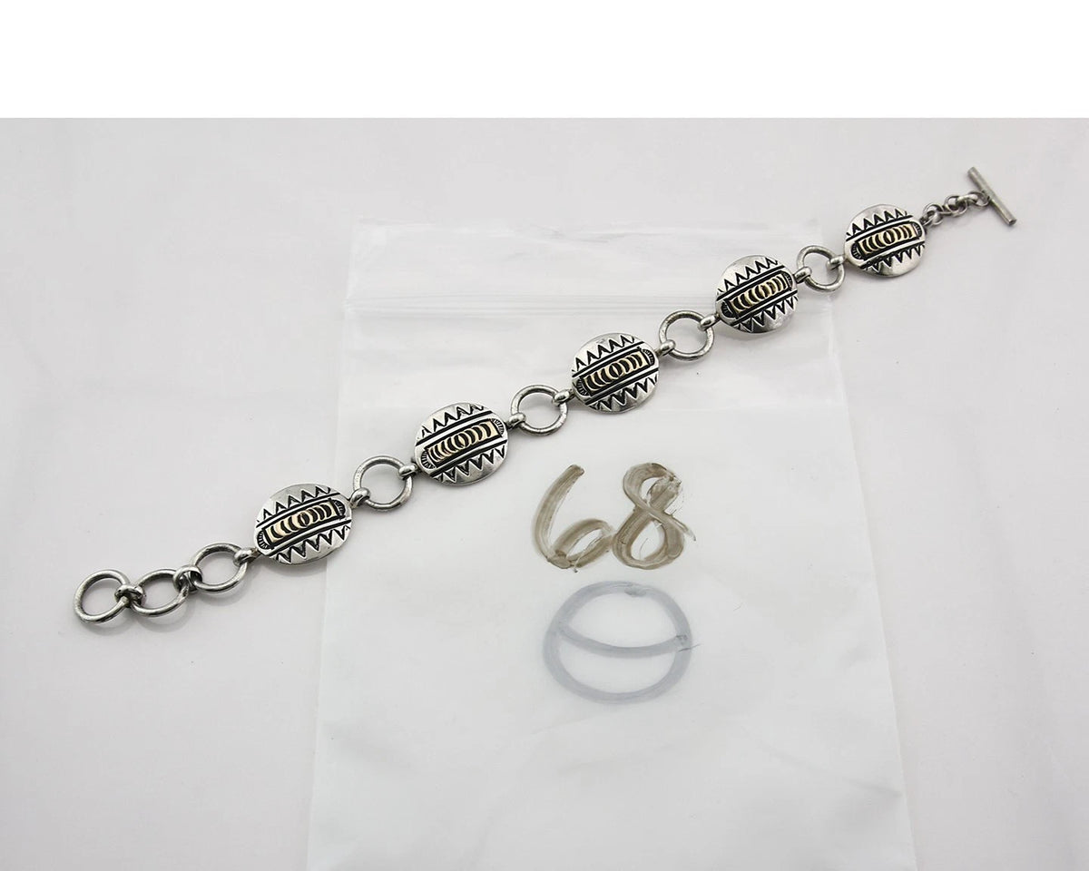 Navajo Cuff Bracelet Sterling Silver & 14k Gold Vintage Signed RT C.80's