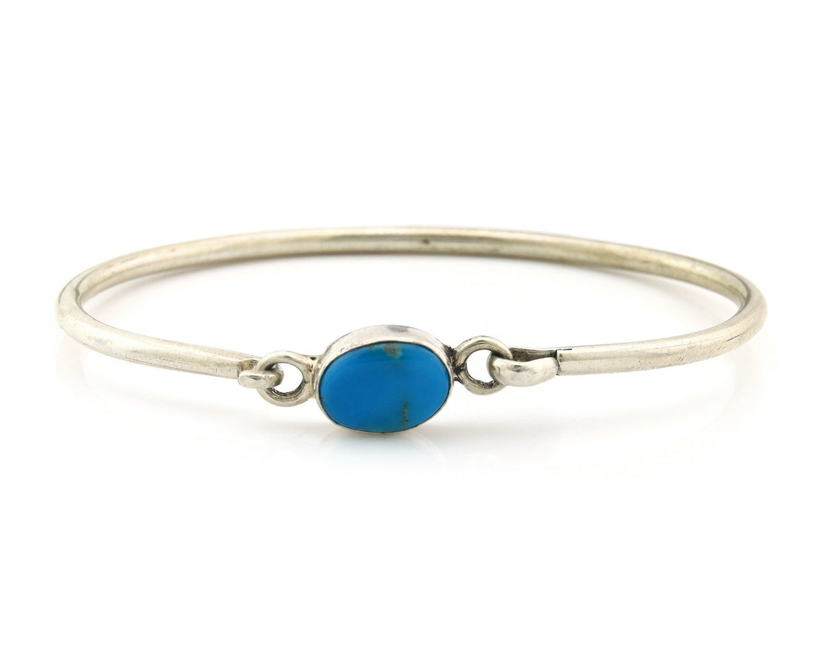 Navajo Bracelet Sterling Silver Blue Turquoise Artist Signed Montoya