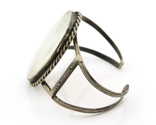 Navajo Cuff Bracelet Sterling Silver MOP Vintage Native Artist Handmade