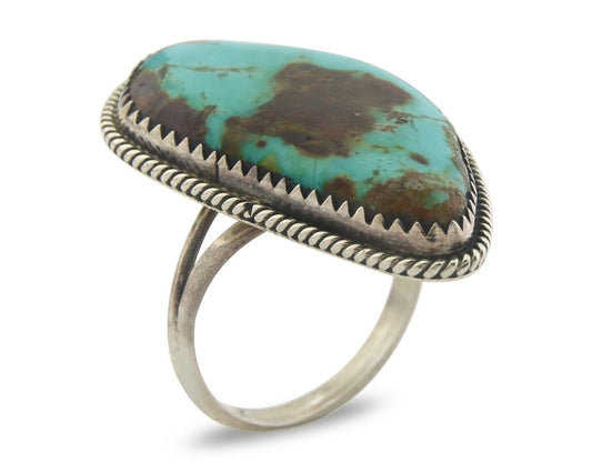 Navajo Ring 925 Sterling Turquoise Handmade Native Artist C.80's Size 7.0