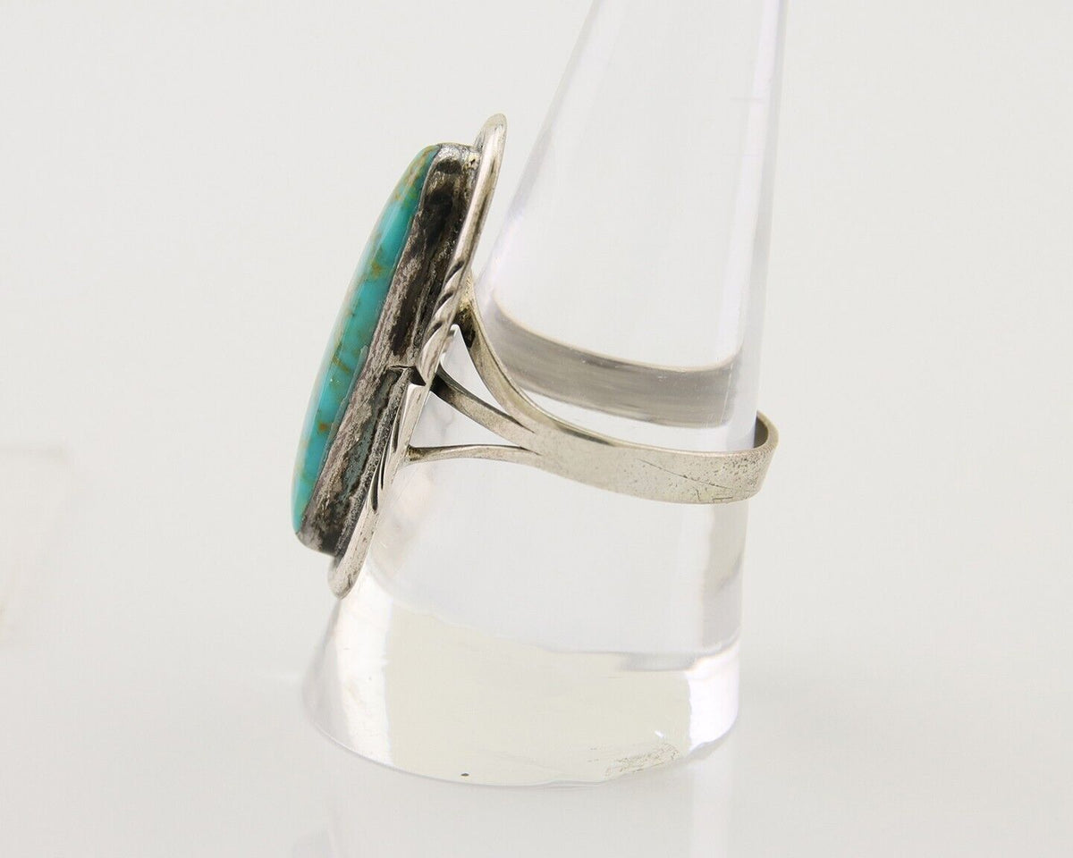 Navajo Ring 925 Silver Nevada Blue Turquoise Signed MC C.80's