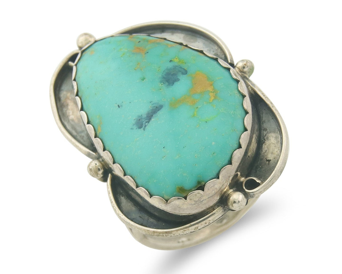 Vintage Navajo Ring 925 Sterling Authentic Traditional Turquoise Size 7.5