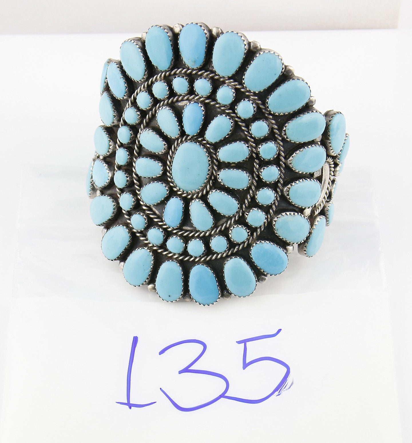 VTG RARE Navajo Natural Blue Turquoise .925 Sterling Silver Cuff Bracelet