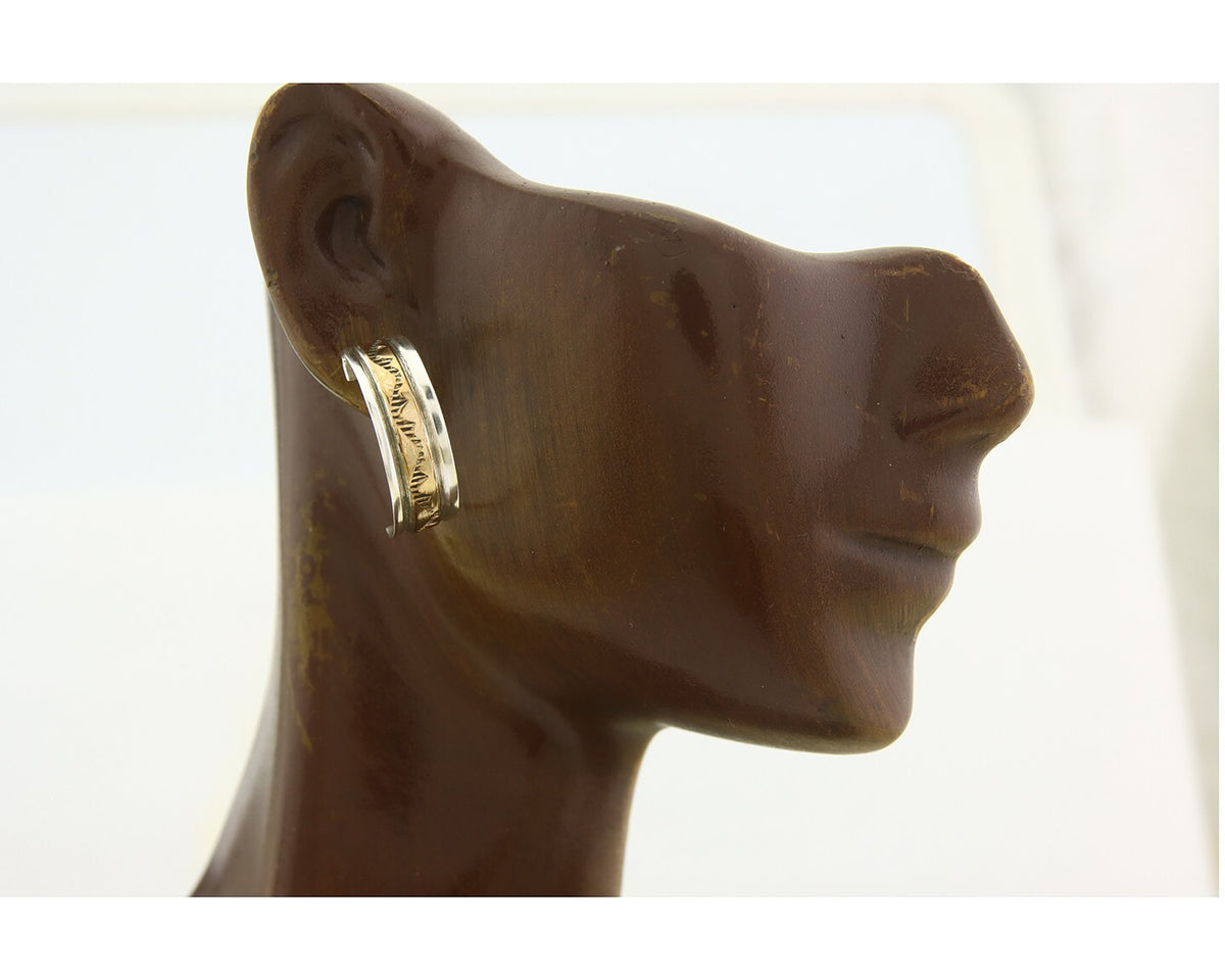 Navajo Hoop Earrings 925 Silver & Gold Artist Signed Randall Endito C.80's