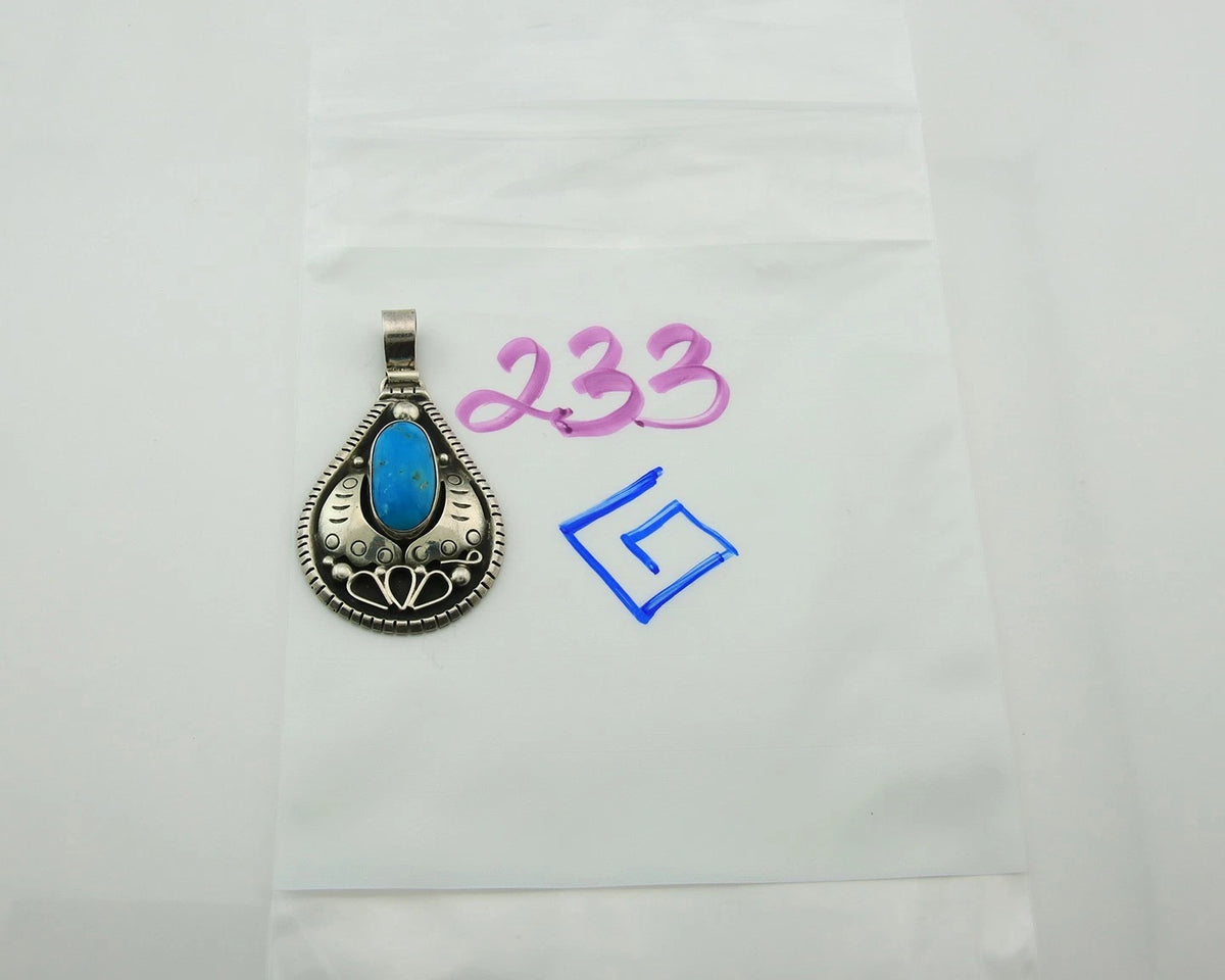 Navajo Pendant 925 Sterling Silver Natural Turquoise Vintage Artist Sign Teepee
