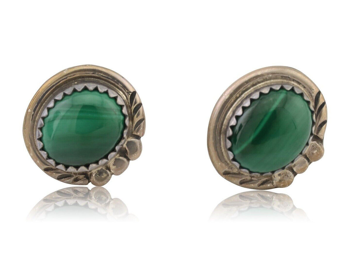 Navajo Earrings 925 Silver Natural Malachite Native American Artist C.80's