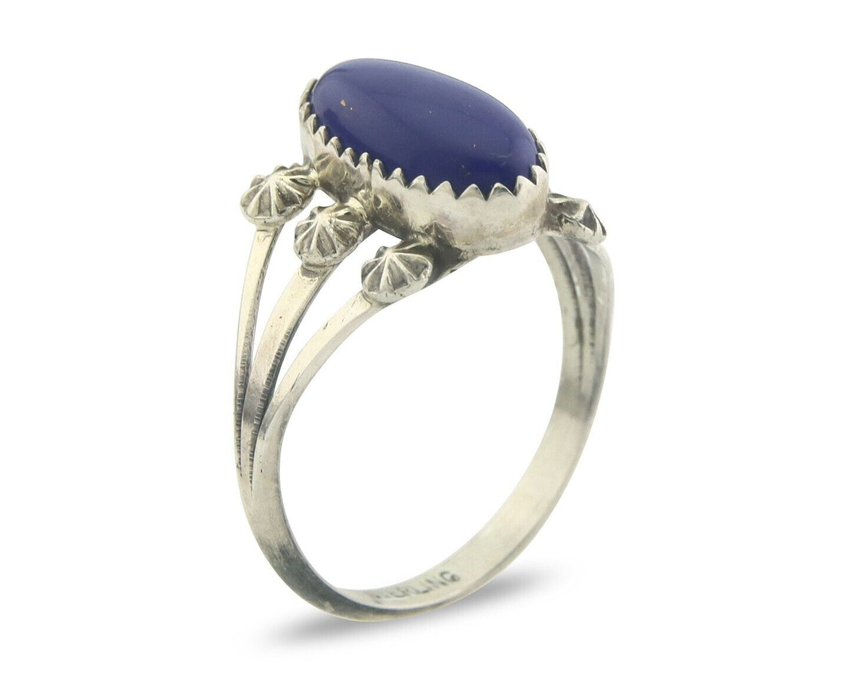 Navajo Ring 925 Sterling Natural Lapis Handmade Native Artist C.80's