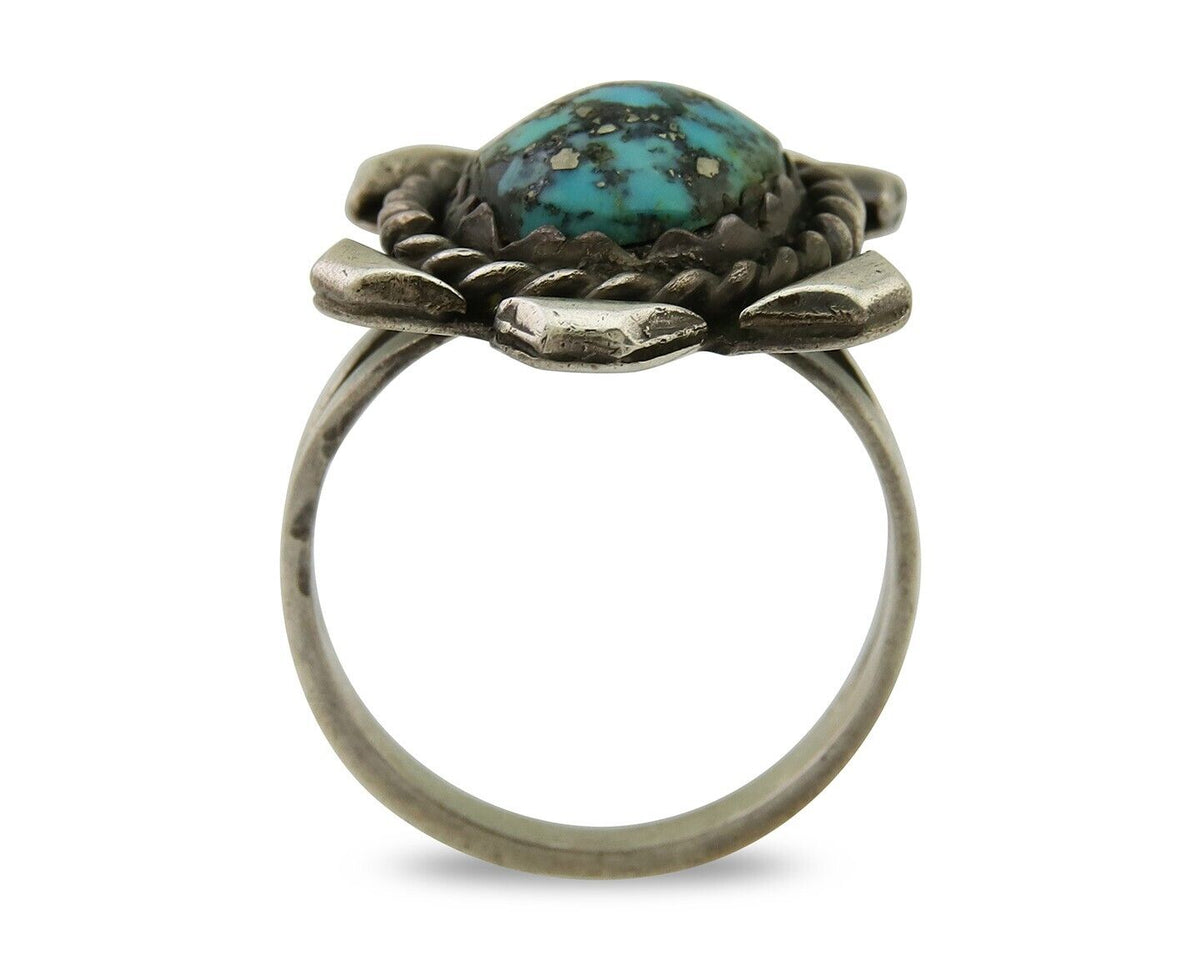 Navajo Ring 925 Sterling Silver Morenci Turquoise Native American Artist C.80s