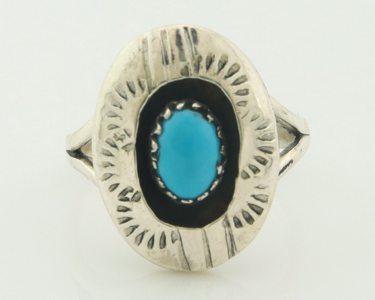 Navajo Ring Sterling Silver Blue Turquoise Vintage Signed JC Size 5.25