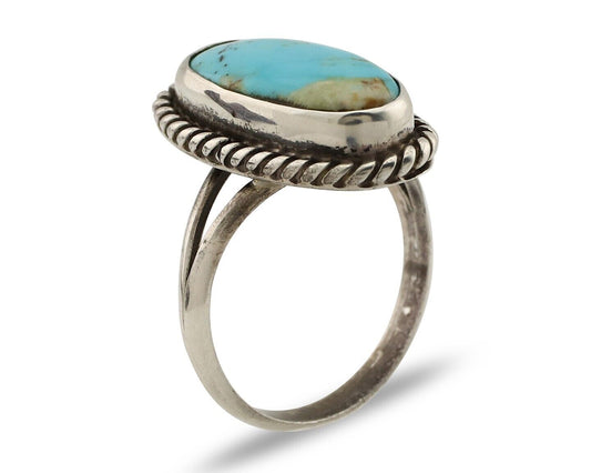 Navajo Ring 925 Silver Kingman Turquoise Artist Signed M Montoya C.80's
