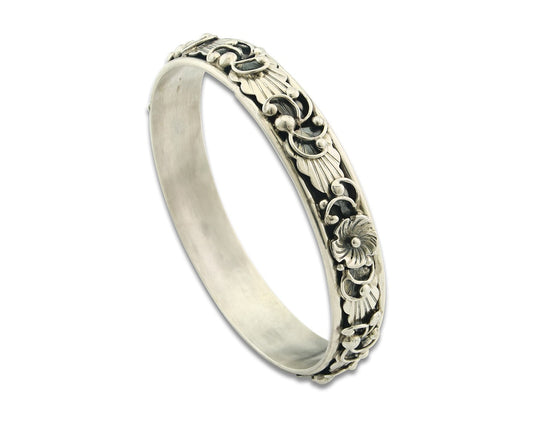 Vintage Navajo Bangle Bracelet Sterling Silver Hand Stamped Signed BFS